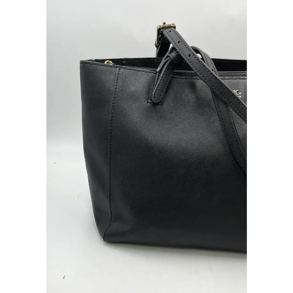 Tory Burch York Buckle Black Saffiano Leather Gold Tone Hardware Bucket Tote Bag